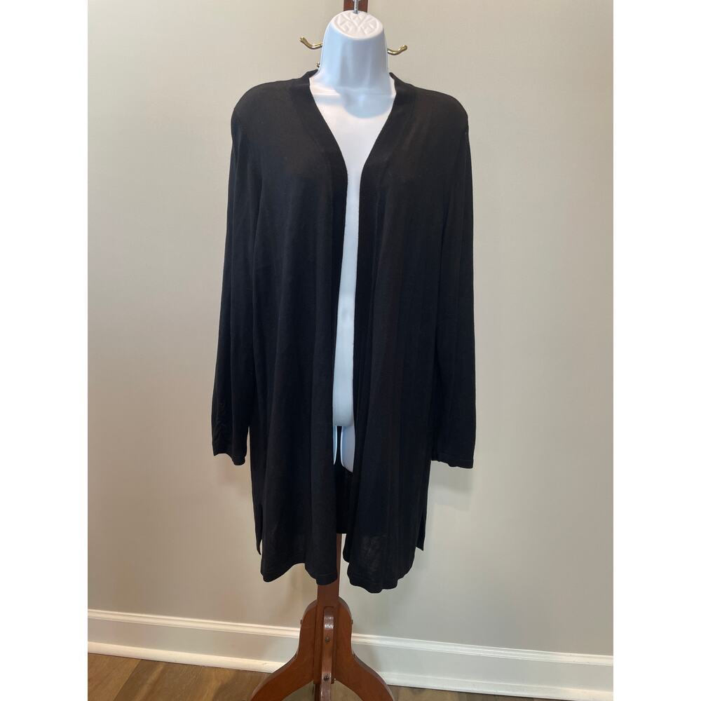 Chico’s Black Wrap Cardigan Size 3 (XL) Lightweight Soft Drape Open Front